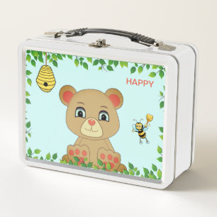 Cute Happy Bear and Honey Bee Metal Lunch Box