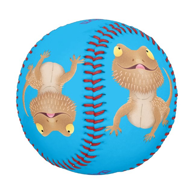 Cute happy bearded dragon lizard cartoon  baseball (Angled)