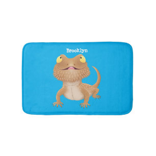 Cute happy bearded dragon lizard cartoon  bath mat