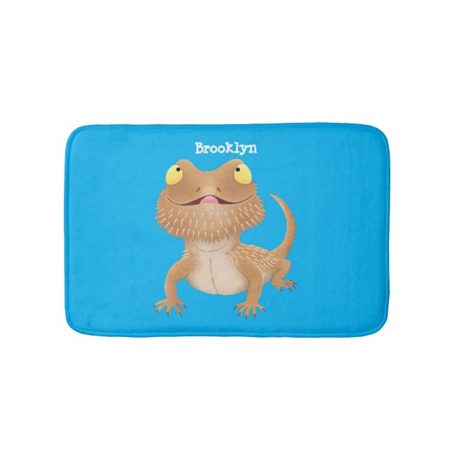 Cute happy bearded dragon lizard cartoon  bath mat (Front)