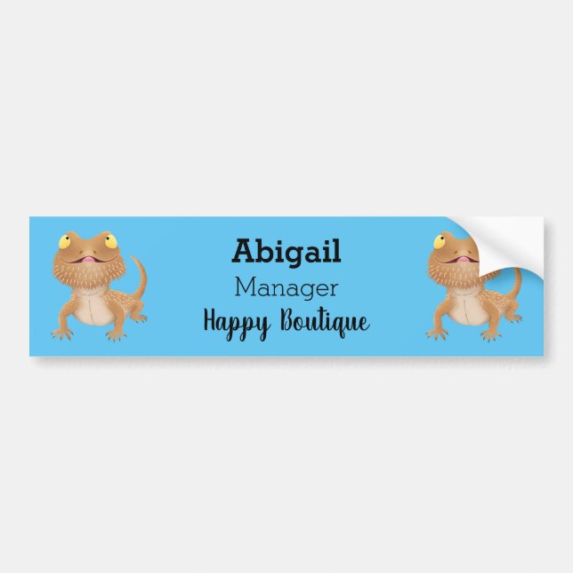 Cute happy bearded dragon lizard cartoon bumper sticker (Front)