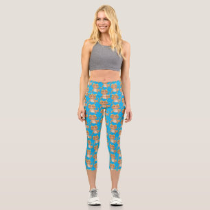 Cute happy bearded dragon lizard cartoon capri leggings