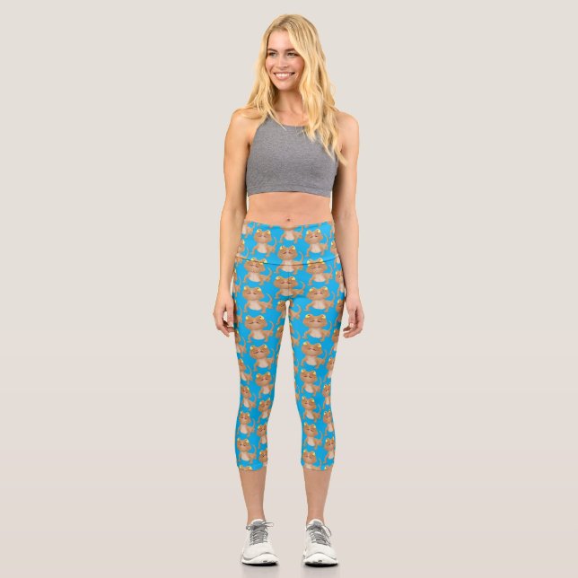 Cute happy bearded dragon lizard cartoon capri leggings (Front)