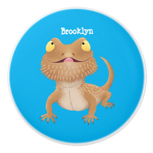 Cute happy bearded dragon lizard cartoon ceramic knob
