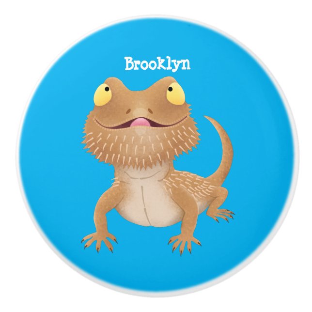 Cute happy bearded dragon lizard cartoon ceramic knob (Front)