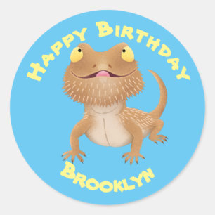 Cute happy bearded dragon lizard cartoon classic r classic round sticker