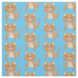 Cute happy bearded dragon lizard cartoon fabric