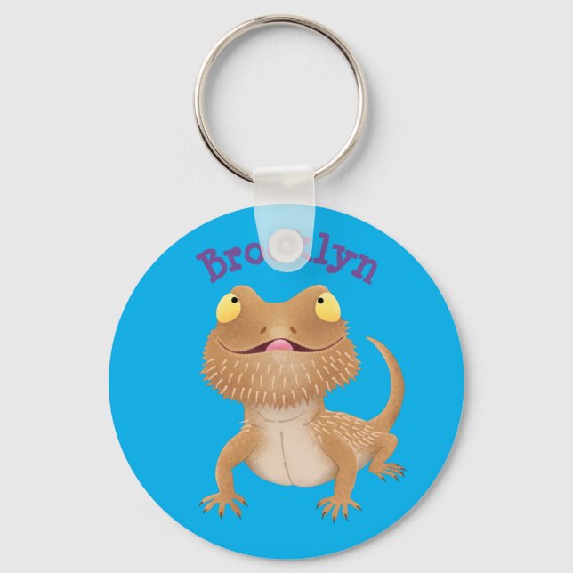 Cute happy bearded dragon lizard cartoon key ring (Front)