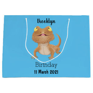 Cute happy bearded dragon lizard cartoon large gift bag