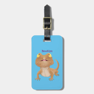 Cute happy bearded dragon lizard cartoon luggage tag
