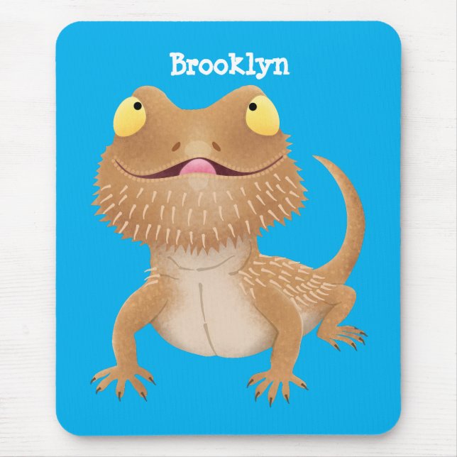 Cute happy bearded dragon lizard cartoon mouse pad (Front)