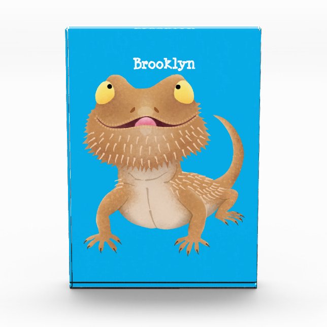 Cute happy bearded dragon lizard cartoon photo block (Front)