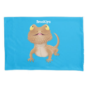 Cute happy bearded dragon lizard cartoon pillowcase