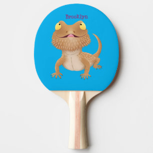 Cute happy bearded dragon lizard cartoon ping pong paddle