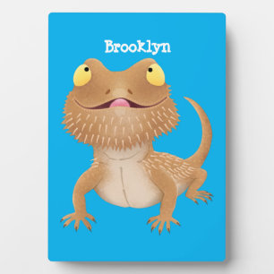 Cute happy bearded dragon lizard cartoon plaque