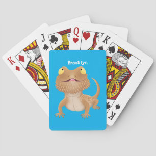 Cute happy bearded dragon lizard cartoon  playing cards