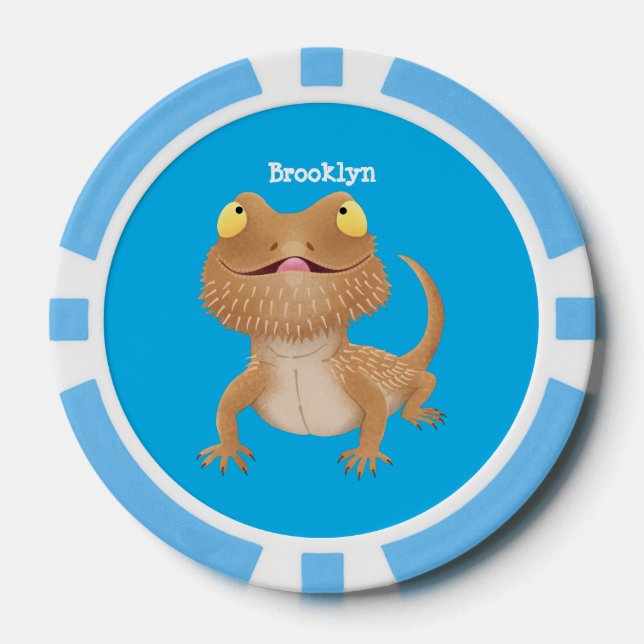 Cute happy bearded dragon lizard cartoon poker chips (Front)