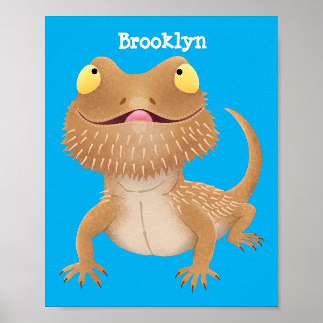 Cute happy bearded dragon lizard cartoon poster (Front)