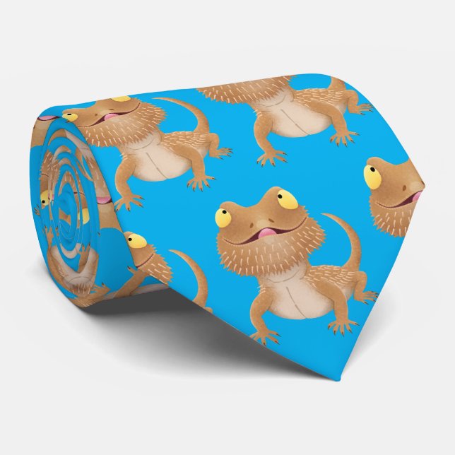 Cute happy bearded dragon lizard cartoon tie (Rolled)