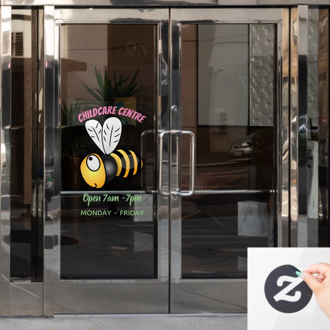 Cute happy bee cartoon illustration (Office Door)