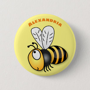 Cute happy bee cartoon illustration 6 cm round badge
