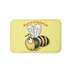 Cute happy bee cartoon illustration bath mat