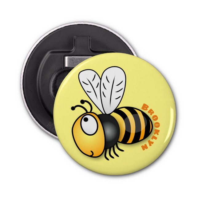 Cute happy bee cartoon illustration bottle opener (Front)