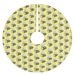 Cute happy bee cartoon illustration brushed polyester tree skirt