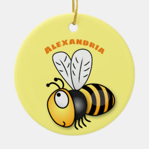 Cute happy bee cartoon illustration ceramic tree decoration