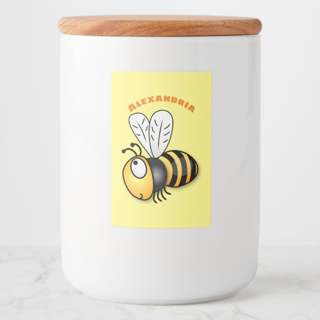 Cute happy bee cartoon illustration food label (Front)