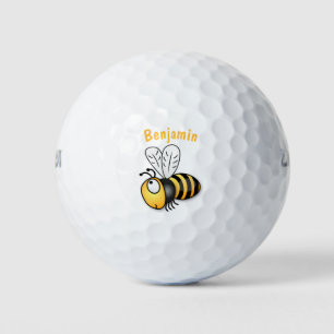 Cute happy bee cartoon illustration golf balls