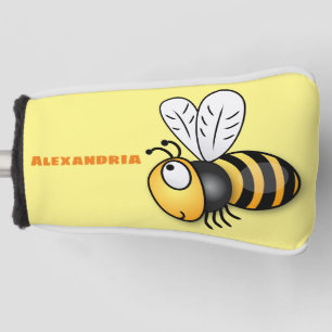 Cute happy bee cartoon illustration golf head cover
