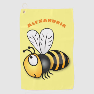 Cute happy bee cartoon illustration golf towel