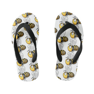 Cute happy bee cartoon illustration kid's jandals