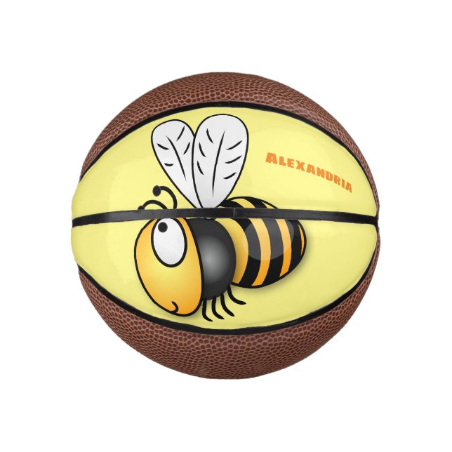 Cute happy bee cartoon illustration mini basketball (Front)