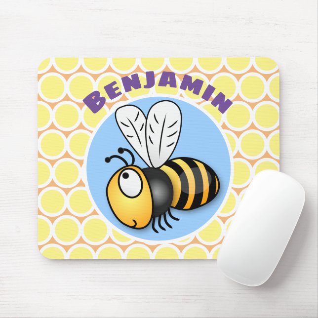Cute happy bee cartoon illustration mouse pad (With Mouse)