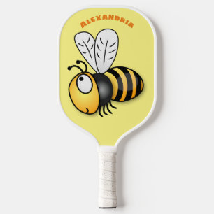 Cute happy bee cartoon illustration pickleball paddle
