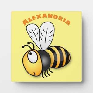 Cute happy bee cartoon illustration plaque