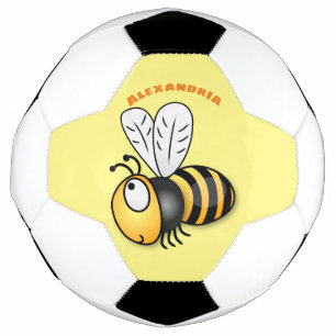 Cute happy bee cartoon illustration soccer ball
