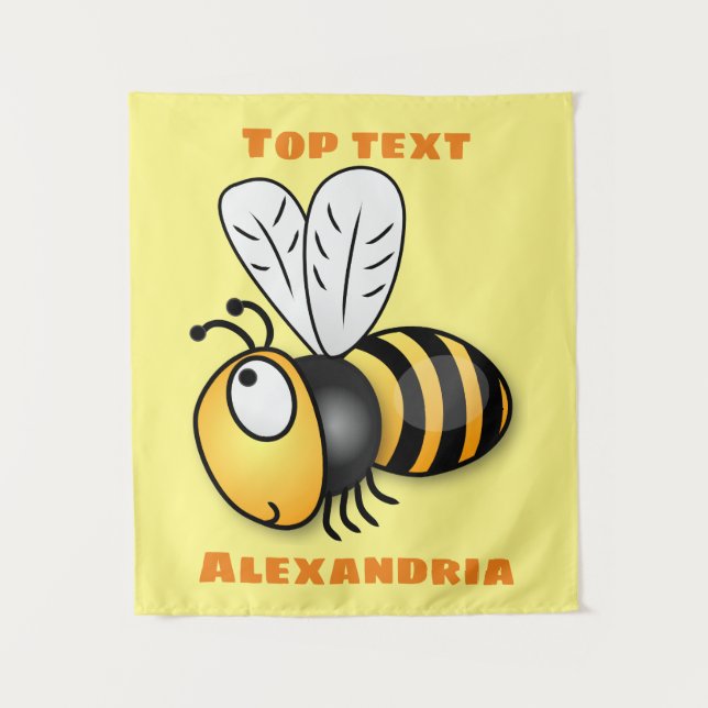 Cute happy bee cartoon illustration  tapestry (Front)