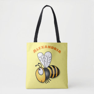 Cute happy bee cartoon illustration tote bag
