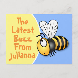 Cute happy bee latest buzz cartoon illustration postcard