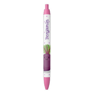 Cute happy beet root kitchen cartoon illustration black ink pen