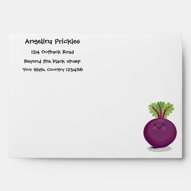 Cute happy beet root kitchen cartoon illustration envelope (Front)