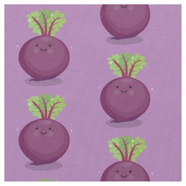 Cute happy beet root kitchen cartoon illustration fabric (Close Up)