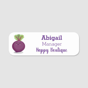 Cute happy beet root kitchen cartoon illustration  name tag