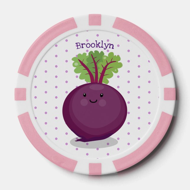 Cute happy beet root kitchen cartoon illustration poker chips (Front)