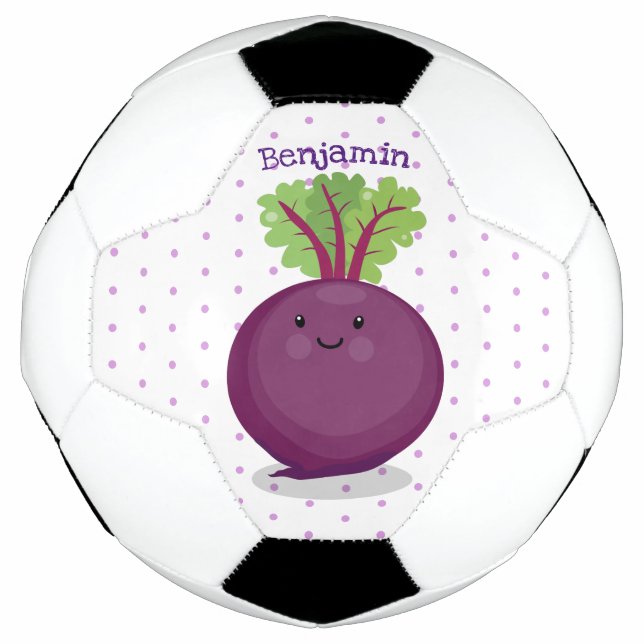 Cute happy beet root kitchen cartoon illustration soccer ball (Front)