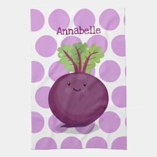 Cute happy beet root kitchen cartoon illustration tea towel