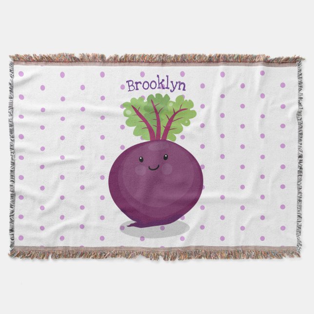 Cute happy beet root kitchen cartoon illustration throw blanket (Front)